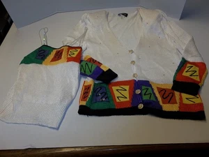 Vintage Womens Size M Elizabeth New York Sweater Tank w/ Cardigan Bling Buttons - Picture 1 of 6