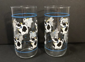 Juego de 2 vasos de vidrio vintage Libbey Happy Cow casa de campo de leche - Imagen 1 de 7