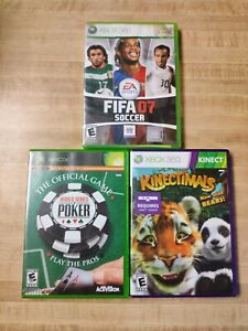 Lot of 3 XBOX 360 XBOX Games KINECTIMALS FIFA 07 WORLD SERIES OF POKER Complete