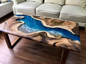 Epoxy River Resin Acacia Table Top Custom Order For Drawing Room Furniture - Picture 1 of 2