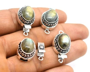 1 Pc Labradorite Box Clasp 1 Strand Antique Silver Plated - Picture 1 of 3
