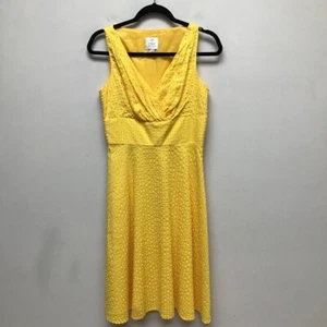 Suzi Chin Womens A Line Dress Solid Yellow Knee Length Sleeveless Seersucker 4 - Picture 1 of 8
