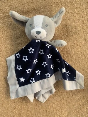 Manta de seguridad azul y gris Carters perro cachorro estrellas Lovey lado satinado sedoso Foto 1 de 3