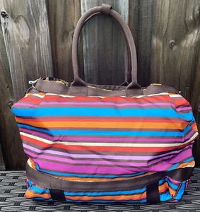 LeSportsac Large Multi-colored Striped Tote Bag Travel Weekender - Picture 1 of 12