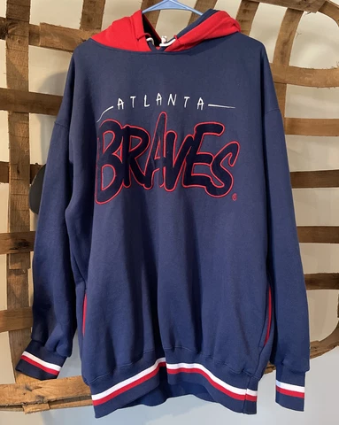 Vintage Atlanta Braves Hoodie Mens XL Blue MLB Starter Sweatshirt Double Hooded Cover