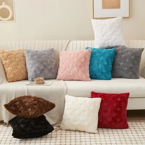 Super soft fluffy plush geometric embroidery cushion cover 18x18 inches - Picture 1 of 34