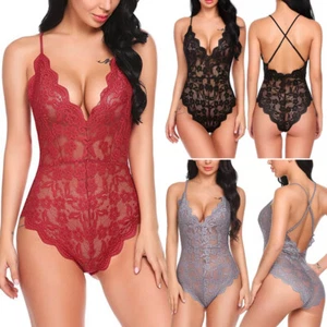 Sexy Body de Encaje Lencería Entrepierna a Presión para Mujer Profundo en V Peluche Babydoll de Una Pieza - Imagen 1 de 20
