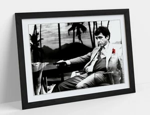 TONY MONTANA -FRAMED STREET ART POSTER PICTURE PRINT- BLACK & WHITE RED - Picture 1 of 10