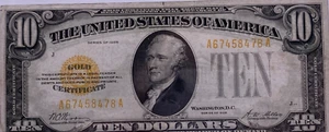 1928 $10 U.S. Gold Certificate. Lot.73 - Picture 1 of 8