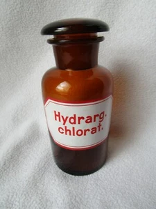 Apothekerflasche mit Schliff-Stopfen Hydrarg. chlorat. Separanda emailliert  - Bild 1 von 5