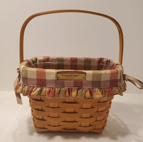 Longaberger 1998 Dresden Tour Basket Autumn Plaid Liner & Protector Cover