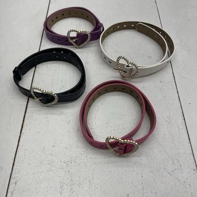 Paquete de 4 cinturones Newcotte multicolores con hebilla de corazón diamantes de imitación jóvenes niñas 18-22 pulgadas Foto 1 de 4