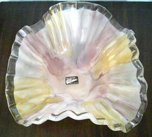 Plato de caramelo de Murano - Vidrio artístico soplado a mano con bordes con volantes - Hecho en Italia - Imagen 1 de 10