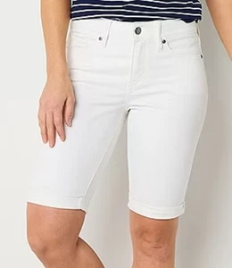 NYDJ Briella Mid Rise 11" Denim Stretch Cuffed Bermuda Shorts 12 White NWT - Picture 1 of 18