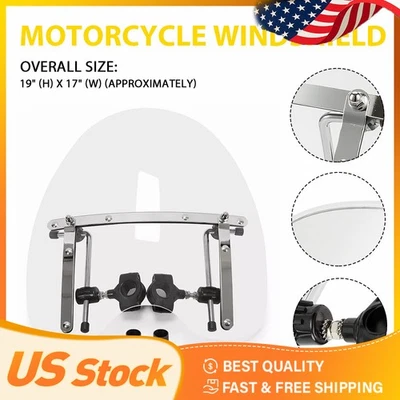 19"x17"Large Clear Motorcycle Universal Windshield Fit 7/8'' 1.25" 1'' Handlebar — 第 1/4 张图片