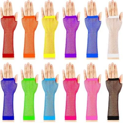 Colour Fishnet Gloves Lace Long Short Fingerless Fancy Dress Party Accessories
