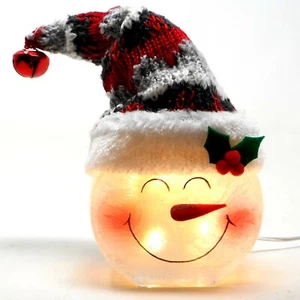 Stony Creek Holiday Glass Light Rosy Cheek Snowman Pom Beanie Hat 7" Tall SSX17A - Picture 1 of 9