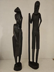 African Figures Man and Woman Pair Hand Carved Vintage - Picture 1 of 21