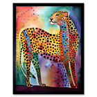 Colourful Cheetah Modern Folk Art Watercolour Framed Art Picture Print 12x16