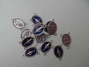 5 St. Rosenkranz Zwischenstück Herzblätter Wunderbare Medaille 1,5 cm blau Email - Bild 1 von 3