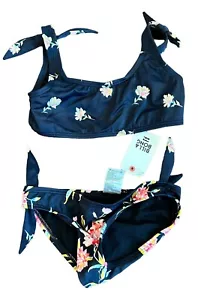 NWT Billabong Girls' Via Rosa Crop Tank Bikini Swim Set Black Floral Size 6X - Picture 1 of 7