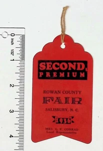 1936 Rowan County Fair Salisbury , N.C. Prize Tag Second Prize - Picture 1 of 2