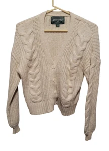 American Eagle XS Women's Cropped Cream Ivory Cable Knit V-Neck Button Cardigan - Picture 1 of 3