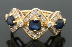 18K gold 1.67CTW diamond/Emerald cut sapphire cluster cocktail ring size 6.5