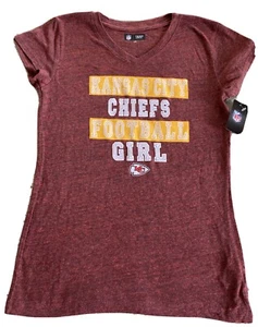 NEW Kansas City Chiefs Girls Red Yellow Short Sleeve V Neck Slim Fit Shirt 14-16 - Picture 1 of 10