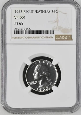 1952 Washington Quarter Recut Feathers VP-001 NGC PF68 Brilliant White POP 8/0 - Image 1 of 2