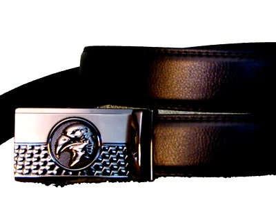 AMEDEO adjustable ratchet slide silver EAGLE BUCKLE black BELT 28-42" x 1-3/8(D) - Image 1 of 4