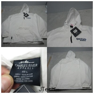 Charles River Jacket Mens Large White Pullover Windbreaker Employee Logo NEW - Image 1 of 4