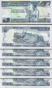 Ethiopia 5 Birr 2009 - 2017, UNC, 5 Pcs LOT, Consecutive, P-47h - Picture 1 of 4