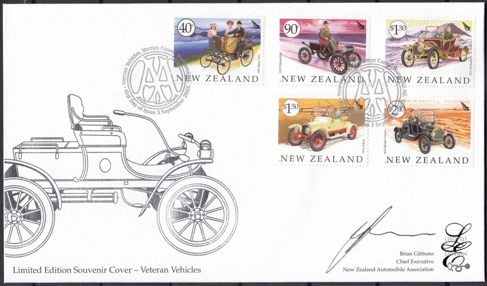 NEW ZEALAND 2003 Veteran Vehicles, Limited Edition FDC - Image 1 of 1