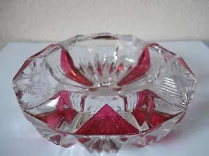 Eleganter Vintage Aschenbecher / Bonboniere, klarer und rotfarbener Kristall - Bild 1 von 3