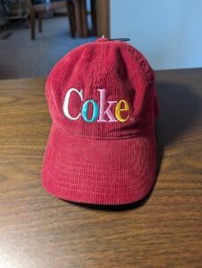 COKE Men's Cap 100% Cotton Hat Pride Coca-Cola Red Corduroy Retro Adjustable