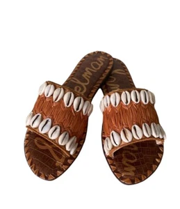 Sandalias Sam Edelman Rafia Marrón Concha Marina Playa Gale Slide Talla 7.5 - Imagen 1 de 6