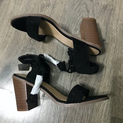 Nuevas sandalias de tacón JustFab para mujer 8,5 bloques apilados con correa para el tobillo negras Foto 1 de 4