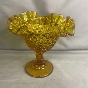 Vintage Fenton Amber Hobnail Pedestal Compote Candy Dish - Picture 1 of 6
