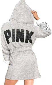 Acogedor Vestido Corto de Peluche Vestido Corto con Capucha Vestido de Sherpa Rosa Plateado Gris Nuevo con Etiquetas - Imagen 1 de 4