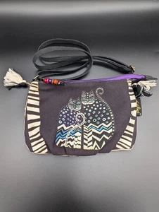 Polka Dot Cats Laurel Burch Small Canvas Crossbody Tote Bag Adjustable strap - Picture 1 of 11