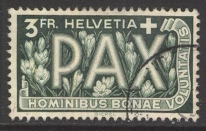 SWITZERLAND 303 Z272 1945 3FR DK GREEN PAX CROCUS END WWII USED (#4) CV$110 - Picture 1 of 2