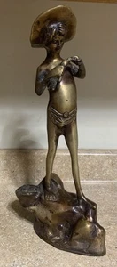 GIOVANNI VARLESE STYLE BRASS SCULPTURE, BAREFOOTED BOY WITH A FISH, FRANCE - Picture 1 of 5
