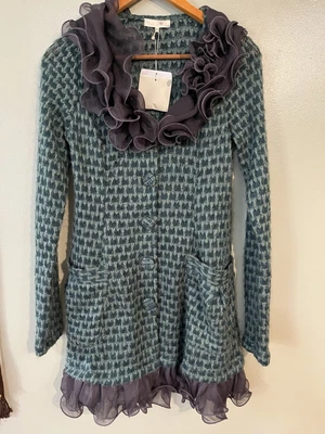 Cardigã Ryu Anthropologie Feminino Malha Solta Suéter Verde Cinza Nylon M Novo - Imagem 1 de 4