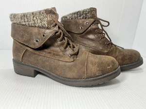 Faded Glory Lederstiefel Damengröße 8,5 braun mittelhoch mit Wollschnürung " - Bild 1 von 10
