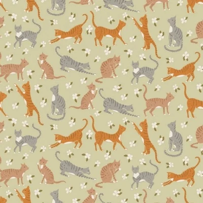 Tela Feline Drive JENGIBRE Y OLIVA efecto ronroneo gatos de compañía - Se vende por yarda Foto 1 de 4