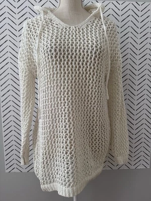 Nicole Miller Artelier Cream Crochet Hoodie Women's Size Medium Boho Festival - Image 1 of 4