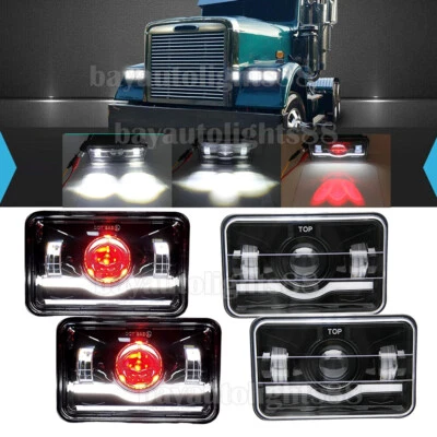 Faros LED 4x6" Fit Freightliner FLD 120 112 4x6" haz alto-bajo rojo halo con DRL Foto 1 de 4