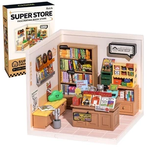 Rolife Fascinating Book Store Plastic DIY Miniature Dollhouse Kit Child Toy Gift - Picture 1 of 11