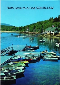 Loving Vintage HAPPY BIRTHDAY Card FOR SON-IN-LAW, Lake Boat Dock by Norcross +✉ - Imagen 1 de 6
